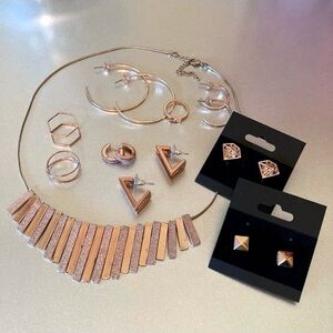 Rose Gold Jewelry Bundle Necklace Ring Earrings Rings Diamond Bow Hoop Glitter